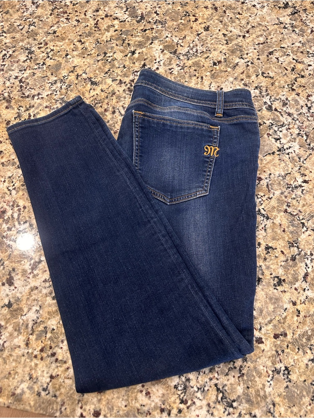 Miss Me Signature Ankle Skinny Jeans Size 32 Dark Wash Gold Embroidered Logo